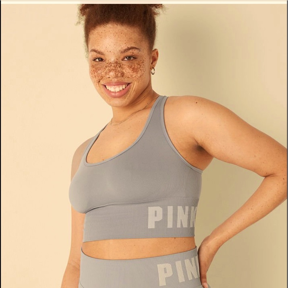 VICTORIA SECRET PINK CROP SPORTS TOP-tan